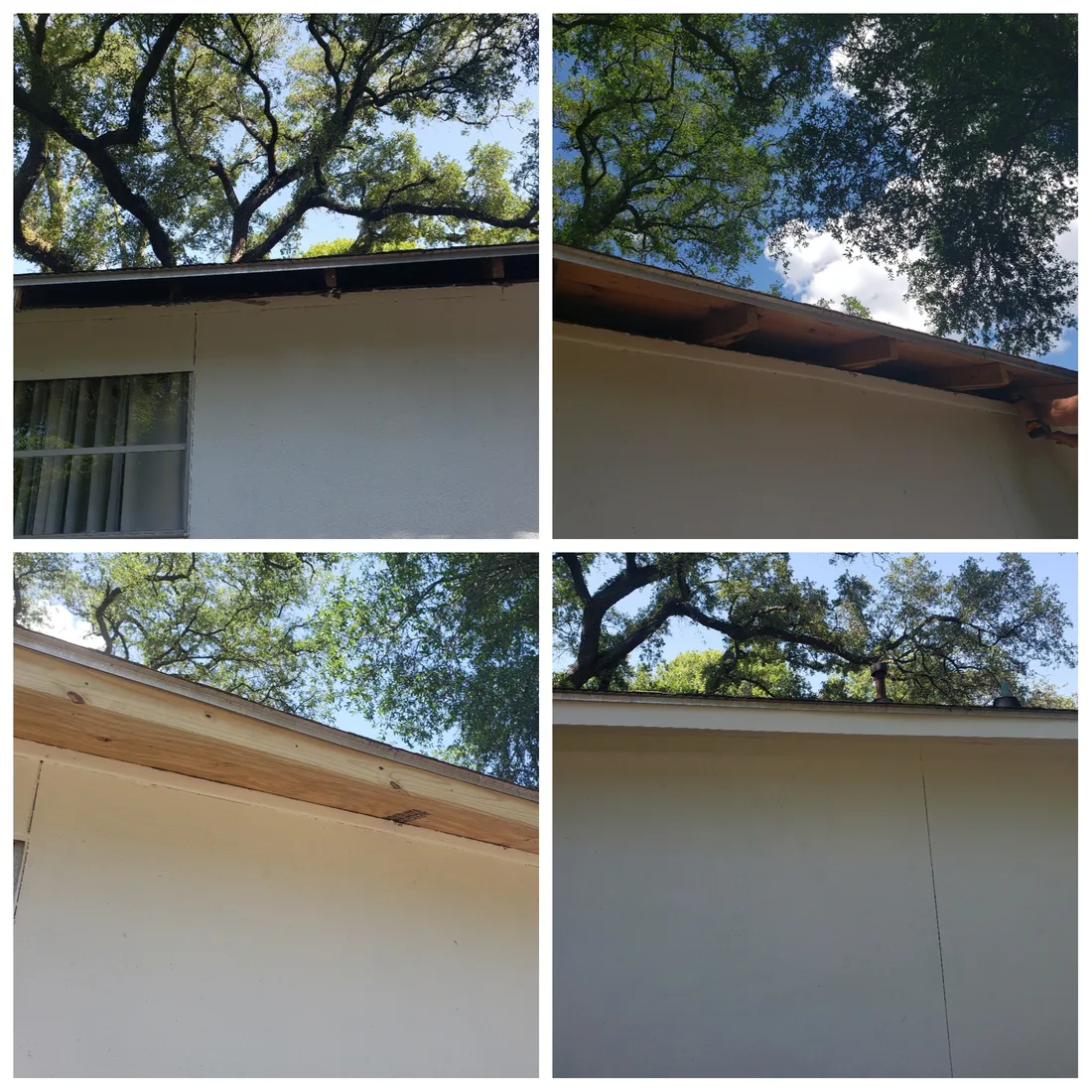 Fascia repair shown during several stages of the project